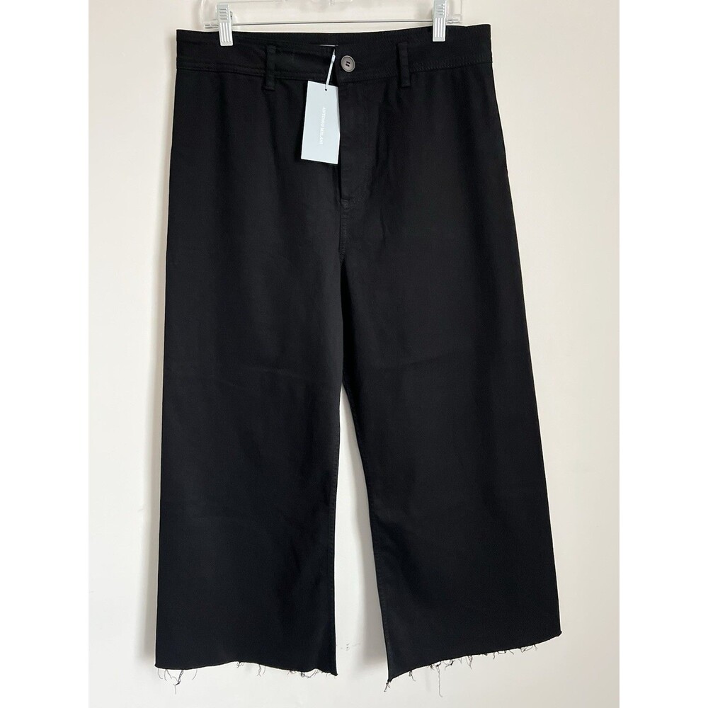 Antonio Melani Black Alexandra Wide Leg Twill Pants Raw Hem Size 14 NWT